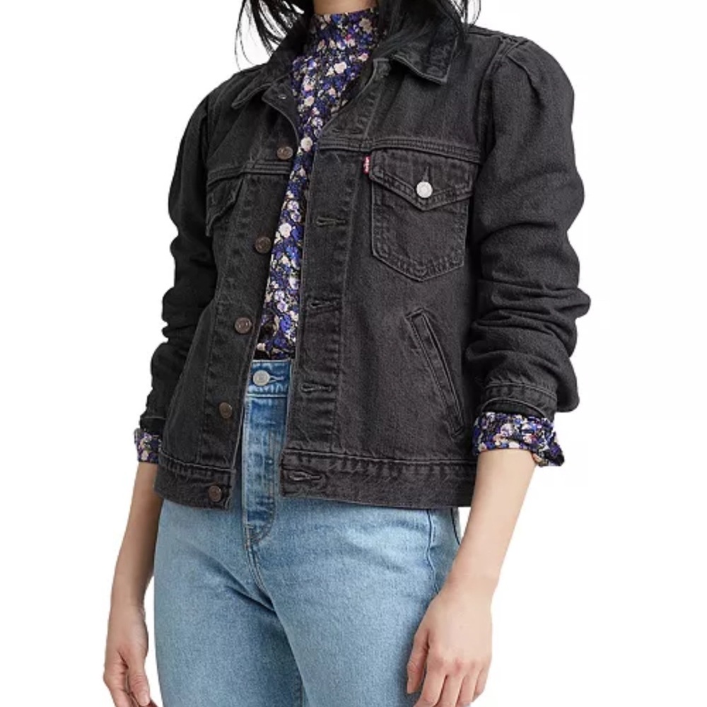 Levi's Women's Puff Sleeve Black Denim Jacket